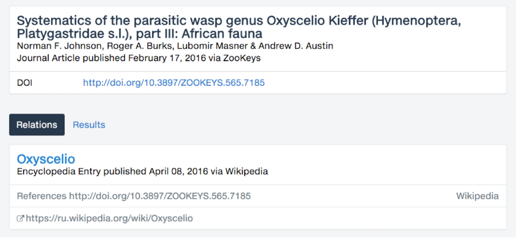 Example of event data for a DOI referenced in a Wikipedia page